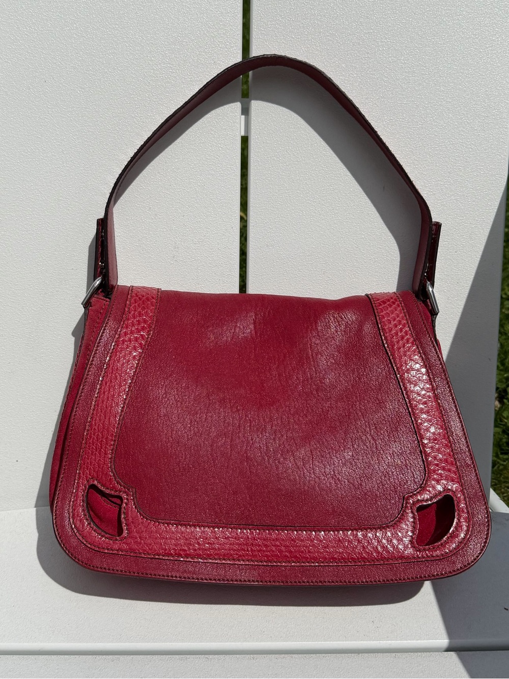 Authentic Cartier Classic Red Leather & Suede Vintage Shoulder Bag